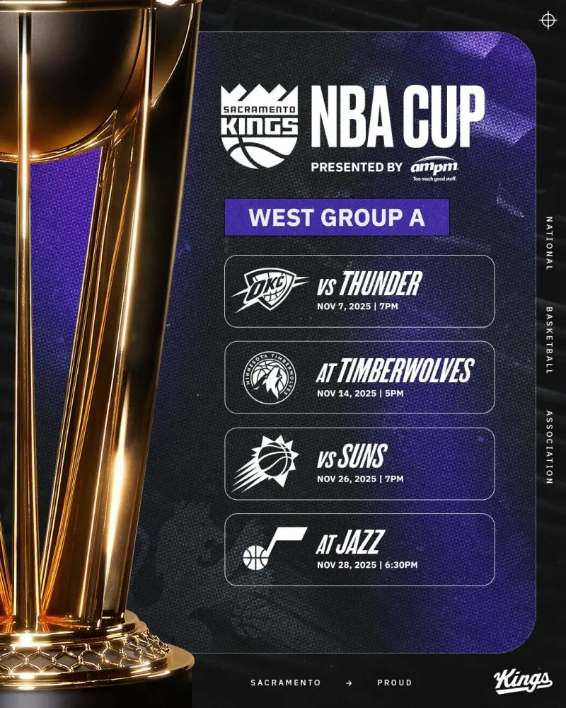 国王官方晒出新赛季NBA杯对阵：迫不及待想看这些比赛